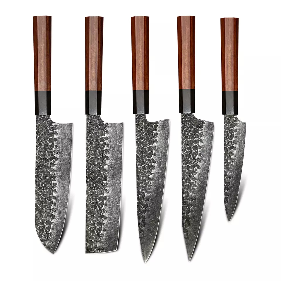 Ryori Shefu - Set of 5 Japanese Folded Damascus Steel Chef Knives