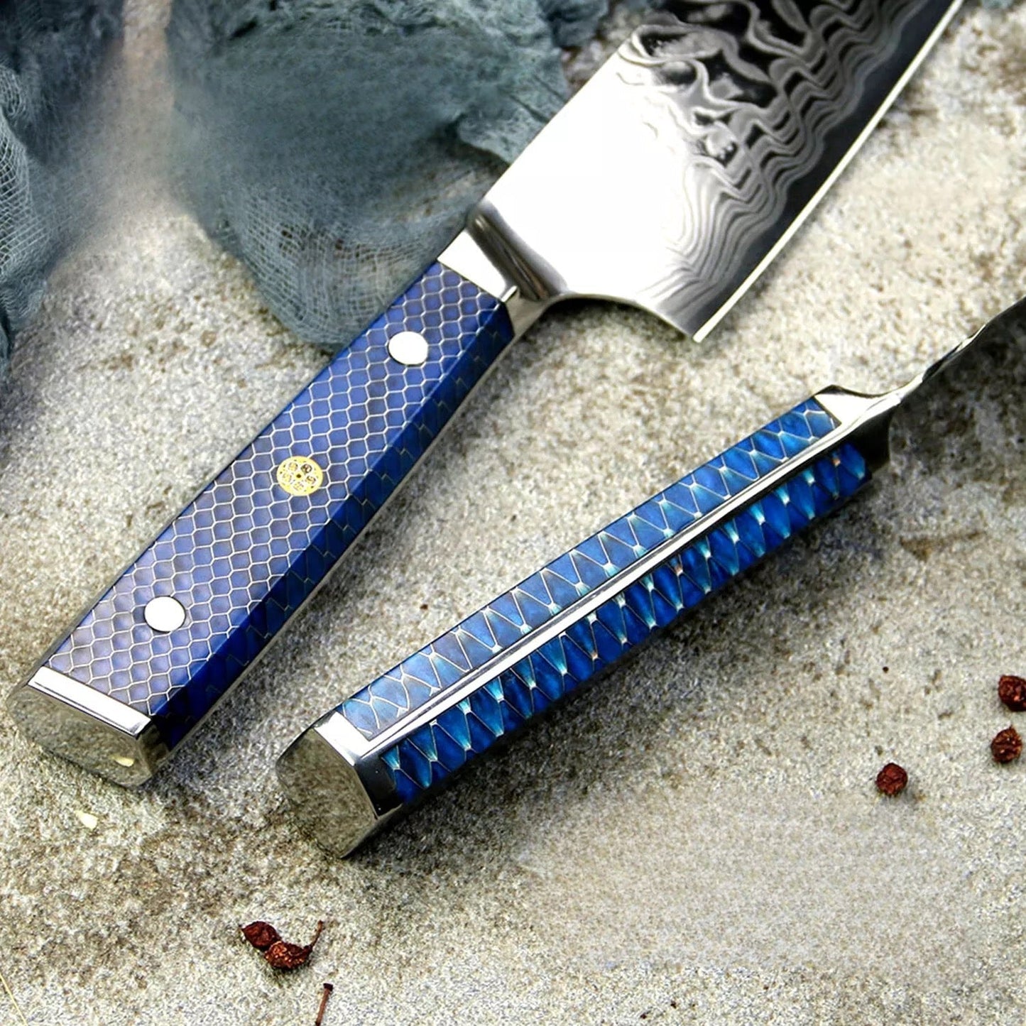 Sencho - Set of 3, Japanese Folded Damascus Steel Knives