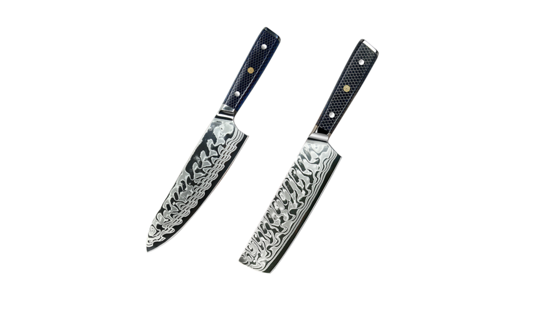 Sencho - Set of 2, Japanese Folded Damascus Steel Knives