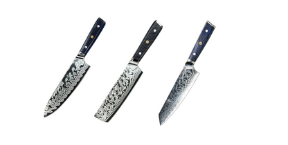 Sencho - Set of 3, Japanese Folded Damascus Steel Knives